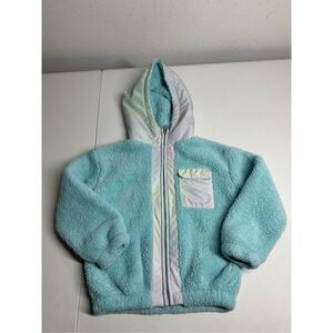 NIKE KIDS SHERPA HOODED JACKET TIE DYE TRIM SIZE 3-4Y BLUE GRAY FULL ZIP